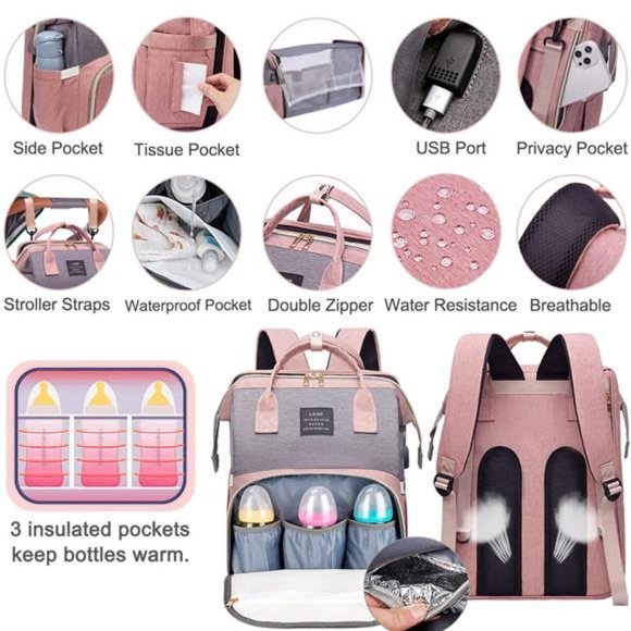 Diaper Bag with Changing Station,Diaper Bag Backpack，7 in 1 Travel Diaper Bag - Picture 3 of 6